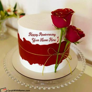 Best Anniversary Red Rose Cake Wish With Name