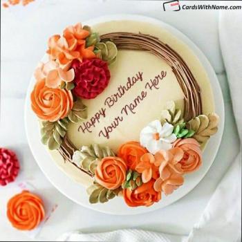 Colorful Flower Wreath Birthday Wishes Cake With Name Editing