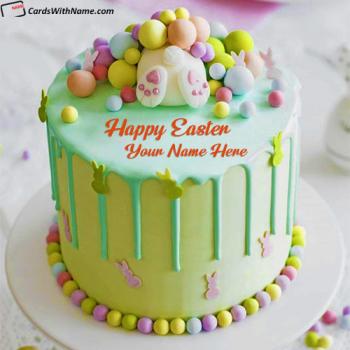 Colorful Happy Easter Bunny Eggs Cake With Name Edit
