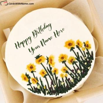 Cute Sunflower Birthday Cake With Name Insert On Cake