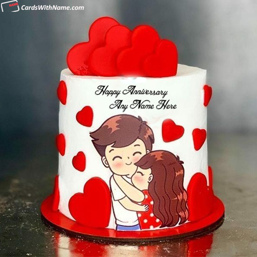 Cute Couple Wedding Anniversary Cake with Name Edit