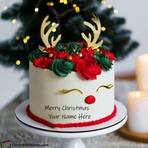 Cute Santa Reindeer Theme Merry Christmas Wishes Cake