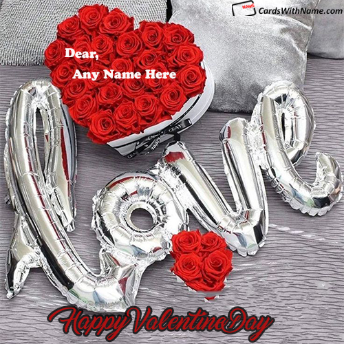 Happy Valentine Day Name On Flowers Bouquet For Lover