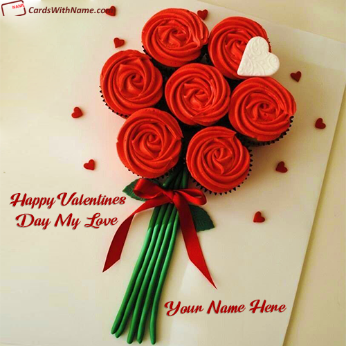 Happy Valentines Day Flower Cupcakes Bouquet With Name Generator