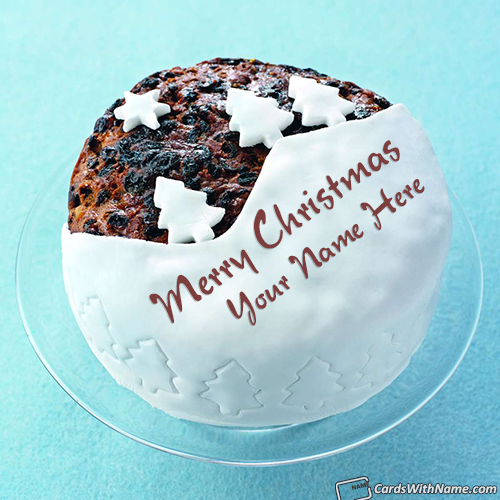 Merry Christmas Greetings Name Cake With Tree