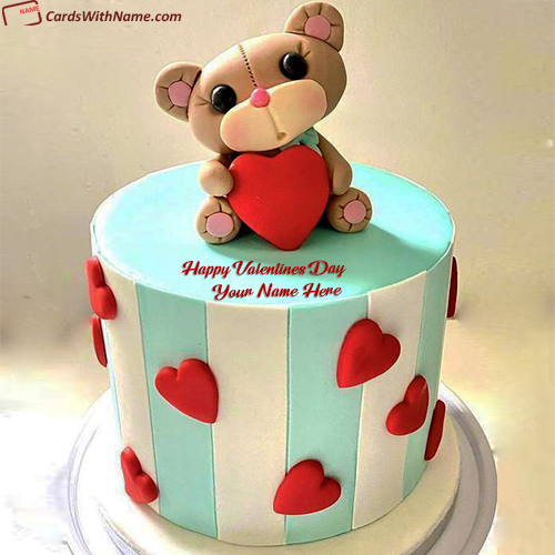 Online Teddy Bear Heart Valentines Day Wish Cake With Name