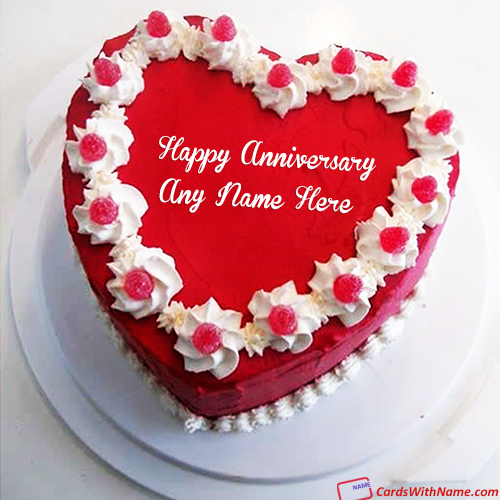 Red Heart Romantic Anniversary Cake With Name
