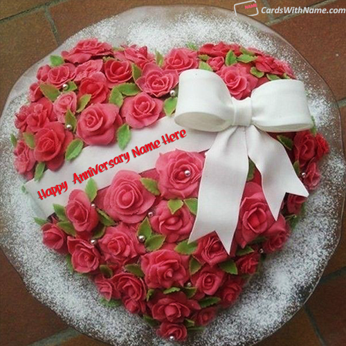 Roses Heart Happy Anniversary Cake For Wife With Name