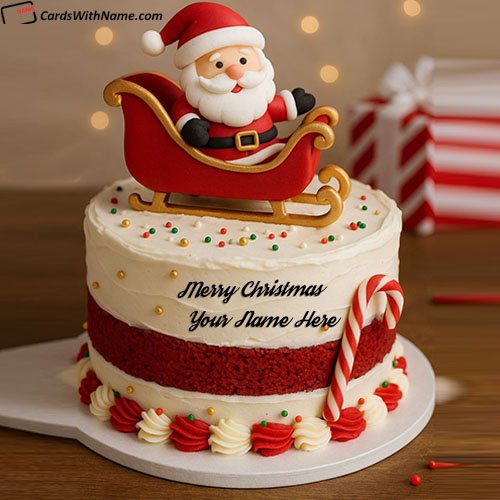 Unique Design Merry Christmas Wishes Cake With Name