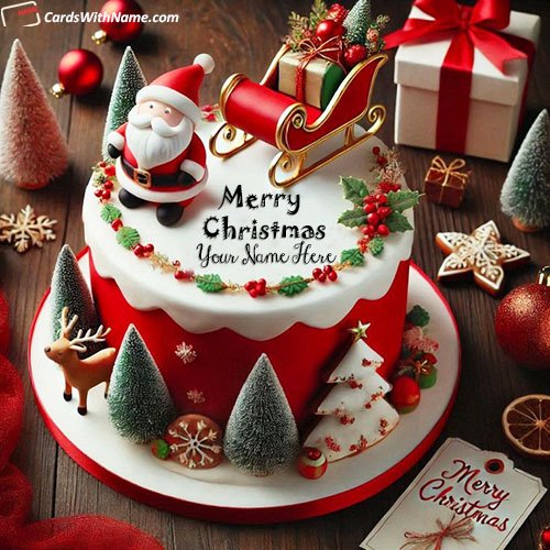 Write Name on Special Christmas Cake Image Online