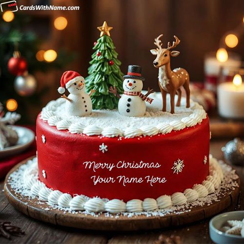 Write Name on Unique Design Merry Christmas Wishes Cake