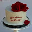 Red Roses Simple Anniversary Wishes Cake With Name