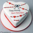 Red White Heart Birthday Cake For Lover With Name