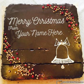 Beautiful Chocolate Cake For Christmas Wishes With Name