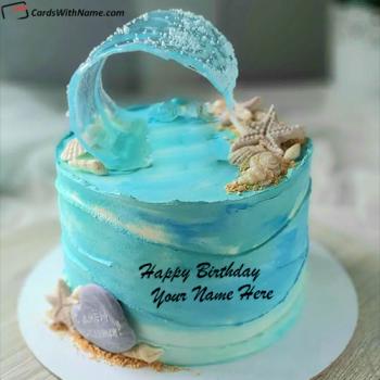 Cool Water Wave And Sea Shells Birthday Cake Name Generator
