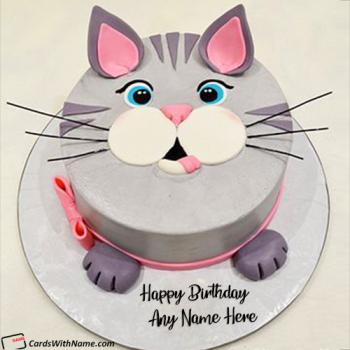 Cute Grey Cat Cake Ideas With Name Wish