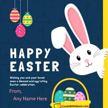 Cute Happy Easter Bunny Wishes Card Image With Name