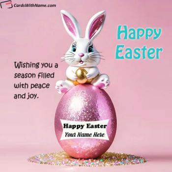Elegant Happy Easter Bunny Eggs Wishes Card With Name Edit