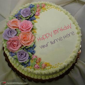 Floral Colorful Roses Birthday Cake With Name