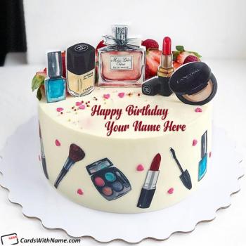 Girly Makeup Birthday Cake Picture Wishes With Name Edit