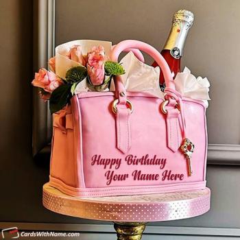 Happy Birthday Pink Designer Bag Wishes For Girlfriend With Name