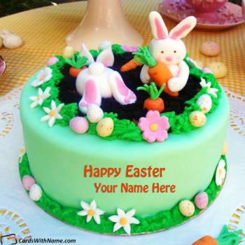 Happy Easter Cake Bunny Eggs Wishes With Name