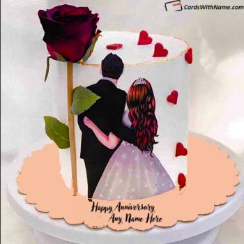 Lovely Couple Wedding Anniversary Wishes Cake with Name