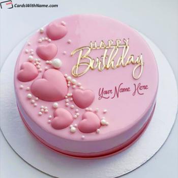 Pink Heart With White Beads Birthday Cake Name Generator