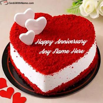 Red Heart Happy Anniversary Wishes Cake With Name Generator