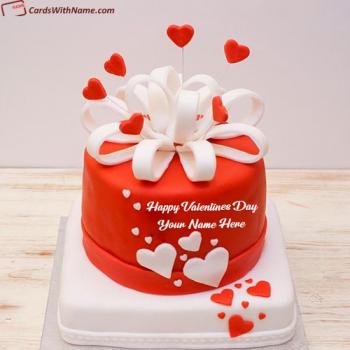 Red Heart Happy Valentines Day Cake With Name Edit