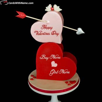 Romantic Free Download  Hearts Valentine Cake With Couple Name