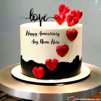 Romantic Happy Anniversary Cake with Name Edit