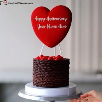 Romantic Heart Anniversary Love Cake Wishes Image With Name