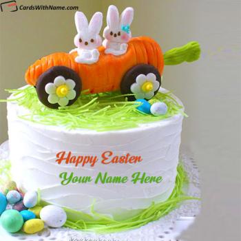Sweet Happy Easter Cake Greeting Card With Name