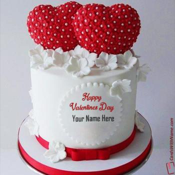 Sweet Valentine Day Cake With Two Hearts Name Generator