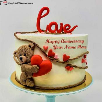 Teddy Bear Anniversary Day Cake Wishes With Name