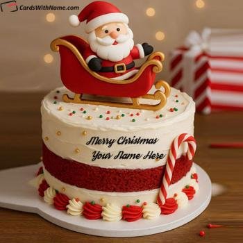 Unique Design Merry Christmas Wishes Cake With Name