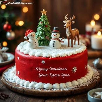Write Name on Unique Design Merry Christmas Wishes Cake